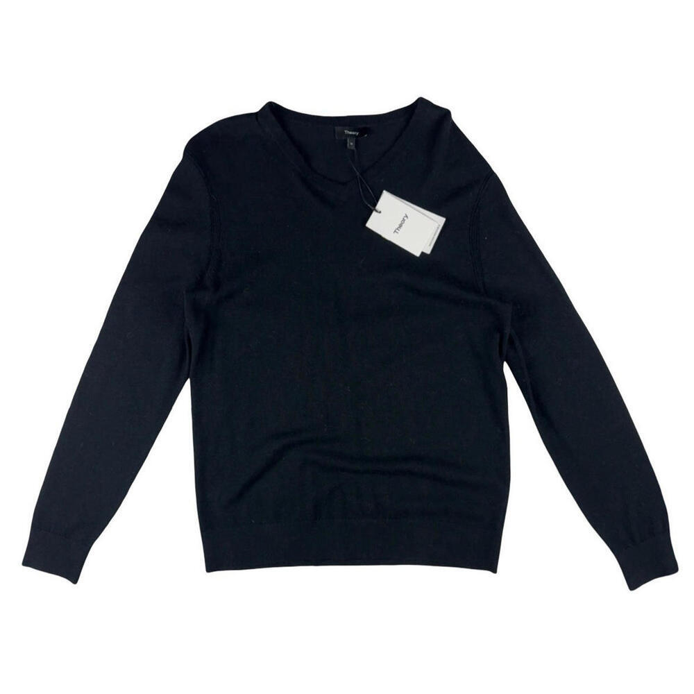 Theory Riiland P Wool Blend V-Neck Sweater Black Size M